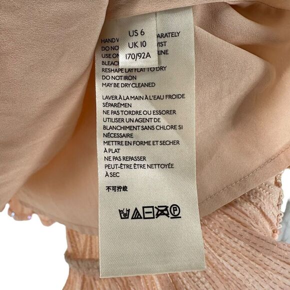 Anthropologie Top Sequin Ruffle Iridescent Blush Peachy Pink Size 6 Small Fun - Picture 7 of 8